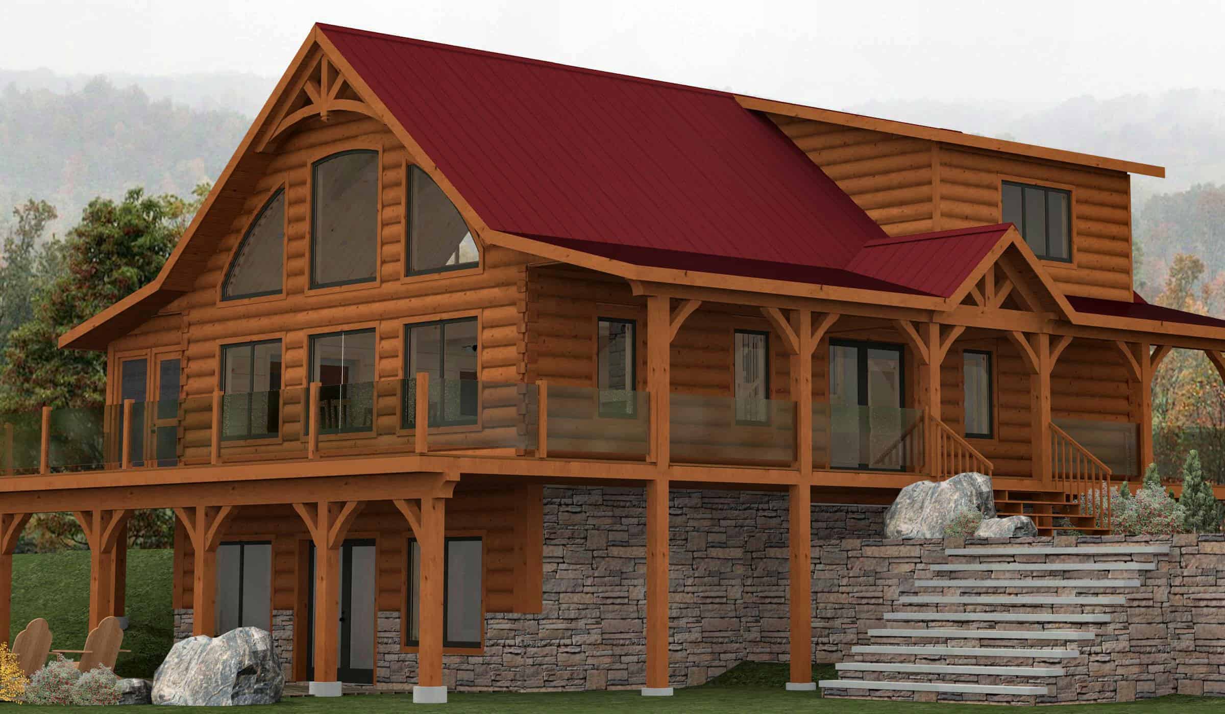 Granite Confederation Log Timber Frame   Granite Exterior 